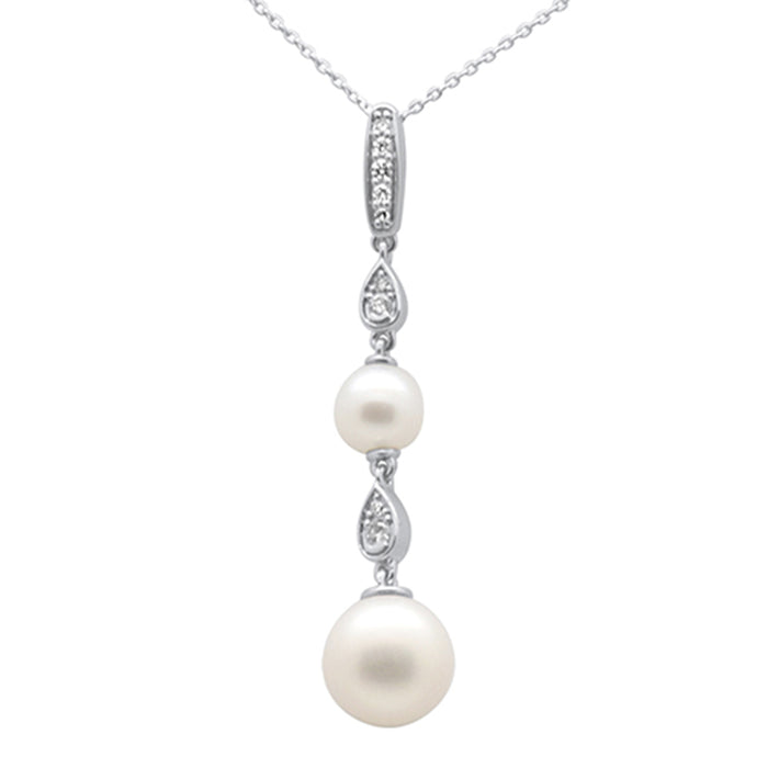 DIAMOND CLOSEOUT! .16ct G SI 14K White Gold Diamond Pearl Pendant Necklace 18" Long Chain