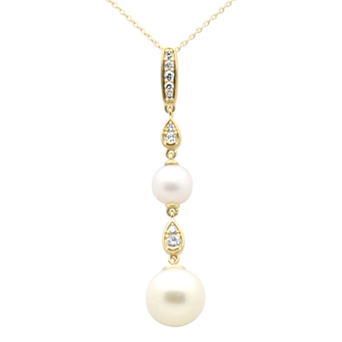 DIAMOND CLOSEOUT! .16ct G SI 14K Yellow Gold Diamond Pearls Pendant Necklace 18" Long Chain