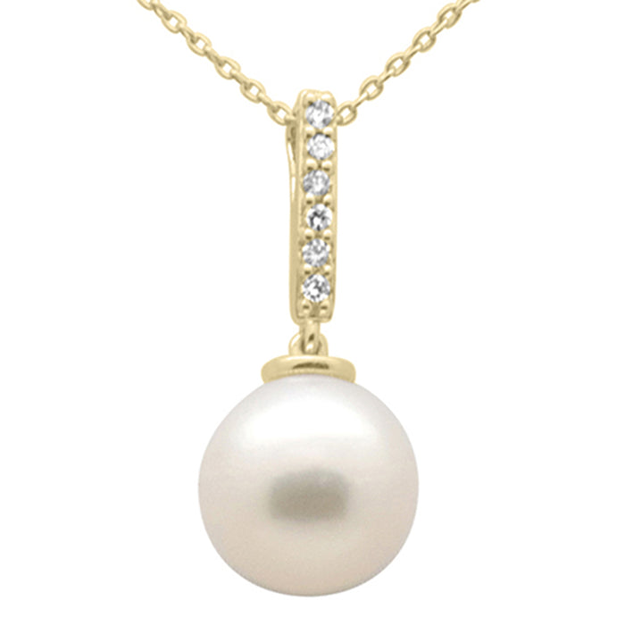 SPECIAL!.07ct G SI 14K Yellow Gold Diamond Pearl Pendant Necklace 18" Long Chain
