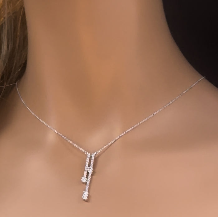 DIAMOND CLOSEOUT! .55ct G SI 14K White Gold Diamond Round & Baguette Drop Pendant Necklace 18" Long