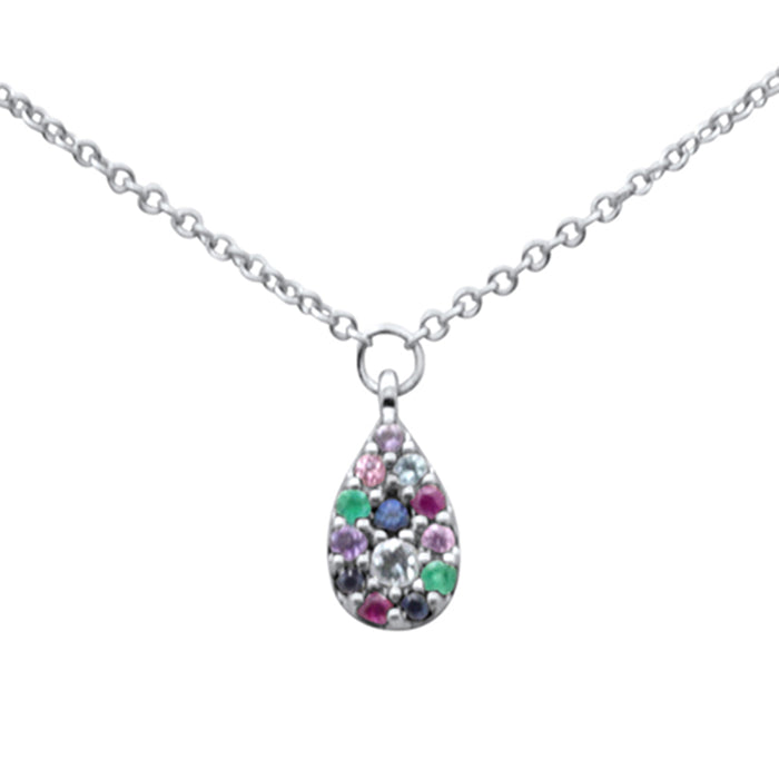 DIAMOND CLOSEOUT! .12ct G SI 14K White Gold Multi Color Gemstone Pendant Necklace 16" +2" EXT