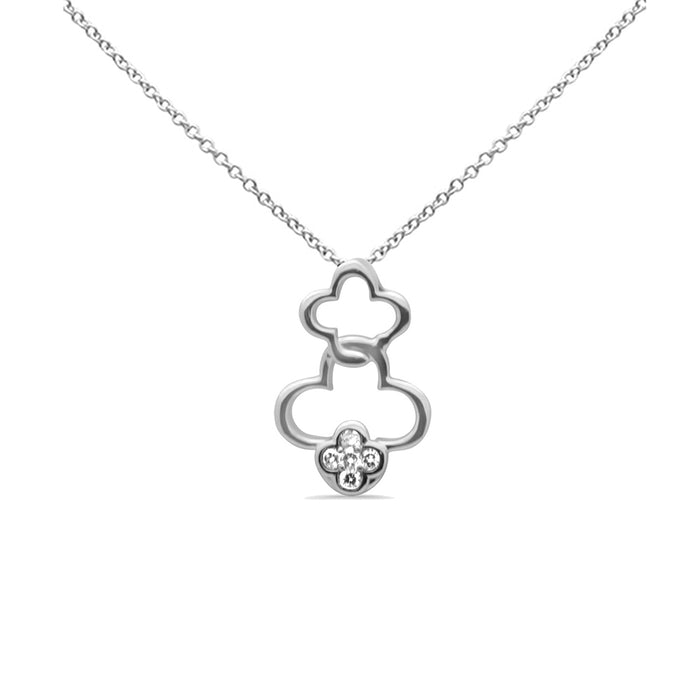 DIAMOND CLOSEOUT! .10ct G SI 14K White Gold Diamond Two Flower Pendant Necklace 18" Long
