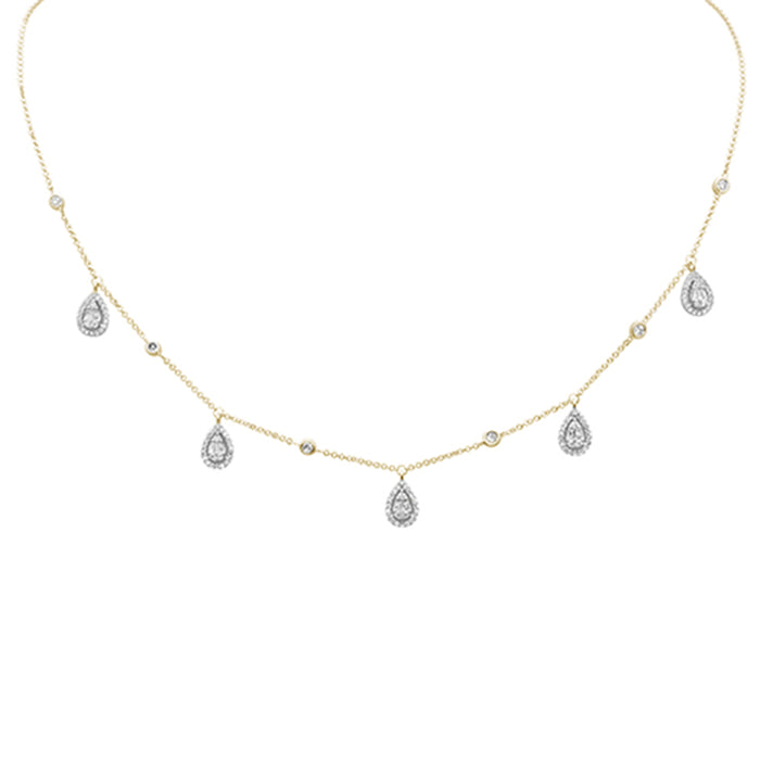 SPECIAL! .75ct G SI 14K Yellow Gold Diamond Round & Baguette Pear Shaped Pendant Necklace 14" +2" EXT