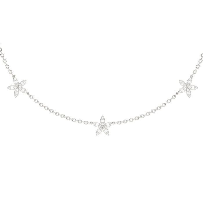 SPECIAL! .75ct G SI 14K White Gold Diamond Round & Baguette Flower Pendant Necklace 14" +2" EXT
