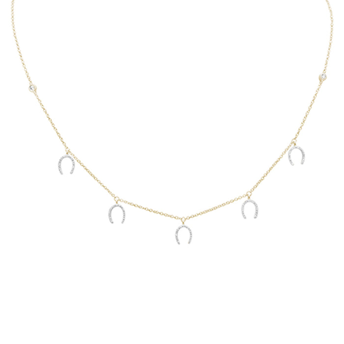 DIAMOND CLOSEOUT! .26ct G SI 14K Yellow Gold Diamond Horseshoe Pendant Necklace 14" +2" EXT