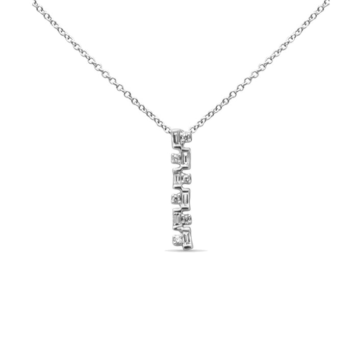 DIAMOND CLOSEOUT! .17ct G SI 14K White Gold Diamond Round & Baguette Pendant Necklace 18" Long