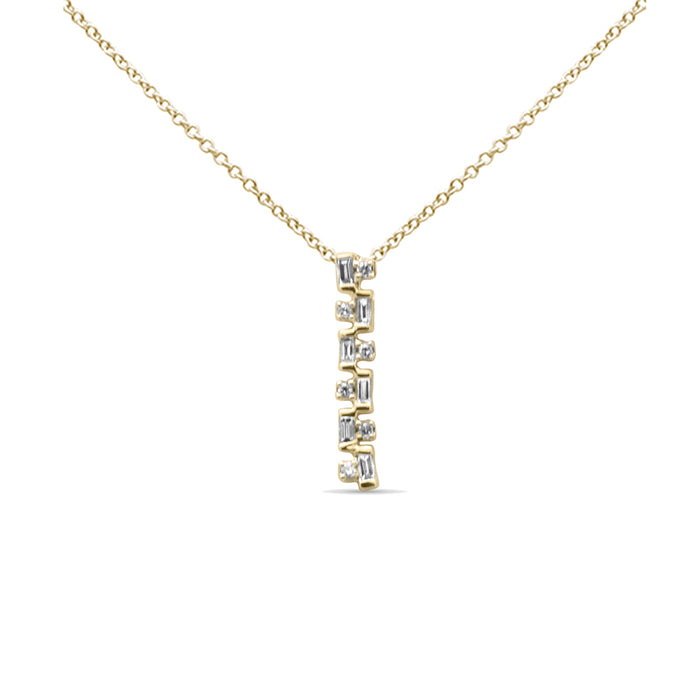 SPECIAL! .17ct G SI 14K Yellow Gold Diamond Round & Baguette Pendant Necklace 18" Long