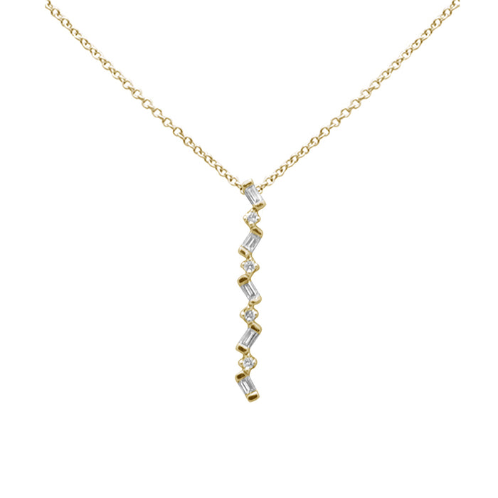 DIAMOND CLOSEOUT! .15ct G SI 14K Yellow Gold Diamond Round & Baguette Pendant Necklace 18" Long