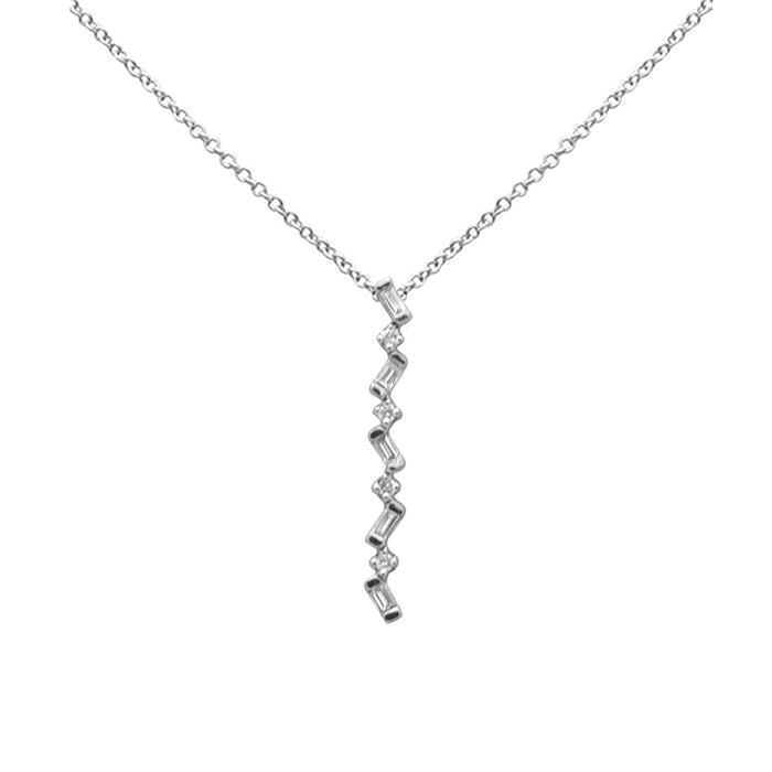 DIAMOND CLOSEOUT! .16ct G SI 14K White Gold Diamond Round & Baguette Pendant Necklace 18" Long
