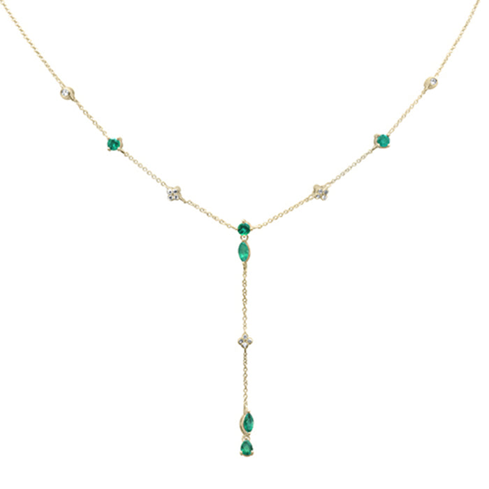 GEMSTONE CLOSEOUT! .93ct G SI 14K Yellow Gold Diamond & Emerald Gemstone Dangling Pendant Necklace 16" + 2" EXT