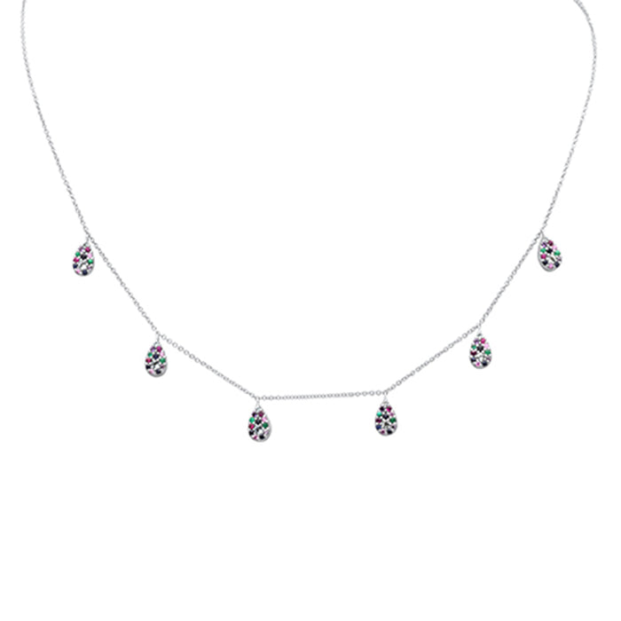 SPECIAL! .70ct G SI 14K White Gold Multi Color Gemstone Pendant Necklace 16" + 2" EXT