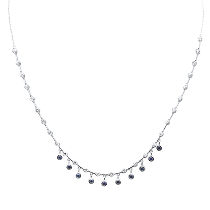 DIAMOND CLOSEOUT! 2.36ct G SI 14K White Gold Diamond & Blue Sapphire Gemstone Dangling Pendant Necklace 16" + 2" EXT