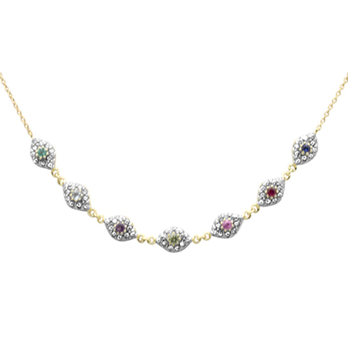 GEMSTONE CLOSEOUT! .46ct G SI 14K Yellow Gold Diamond & Multi Color Gemstones Pendant Necklace 16 + 2" Long