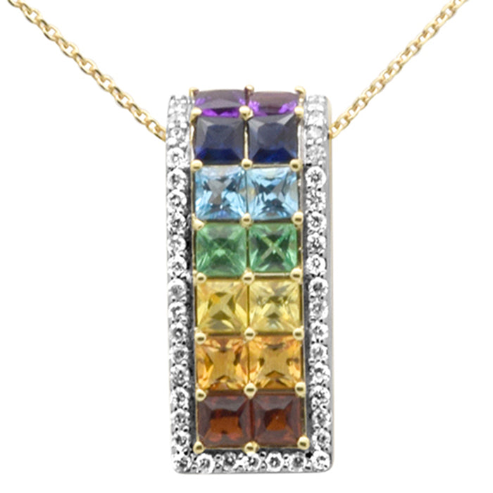 DIAMOND CLOSEOUT! 2.87ct G SI 14K Yellow Gold Diamond & Multi Color Gemstones Pendant Necklace 16 + 2" Long