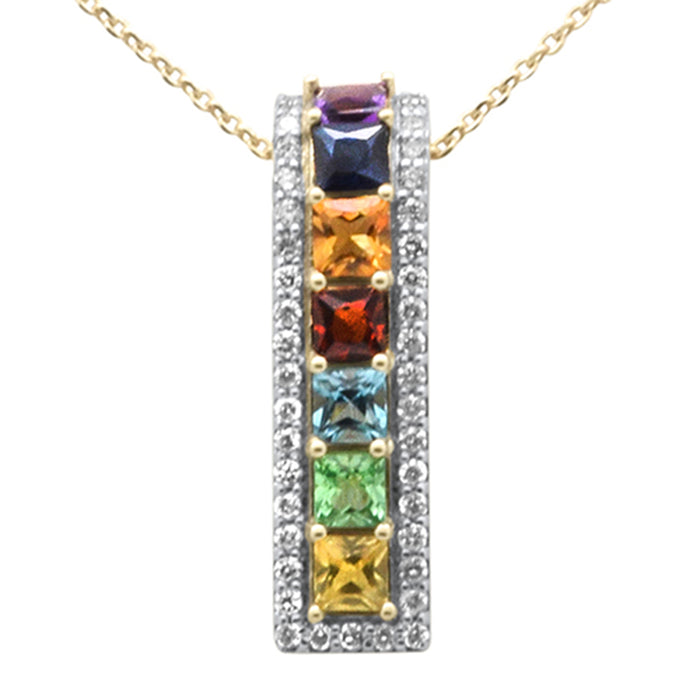 DIAMOND CLOSEOUT! 1.56ct G SI 14K Yellow Gold Diamond & Multi Color Gemstone Pendant Necklace 16" + 2" Ext.
