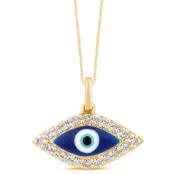 SPECIAL! .15ct G SI 14K Yellow Gold Diamond Evil Eye Pendant Necklace 18" Long