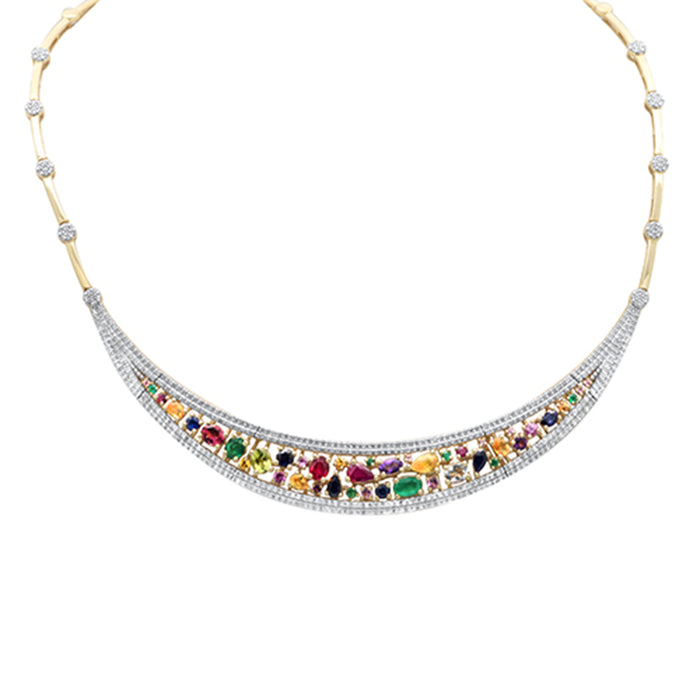 DIAMOND CLOSEOUT! 9.53ct G SI 14K Yellow Gold Diamond & Multi Color Gemstones Pendant Collar Necklace 15" Long