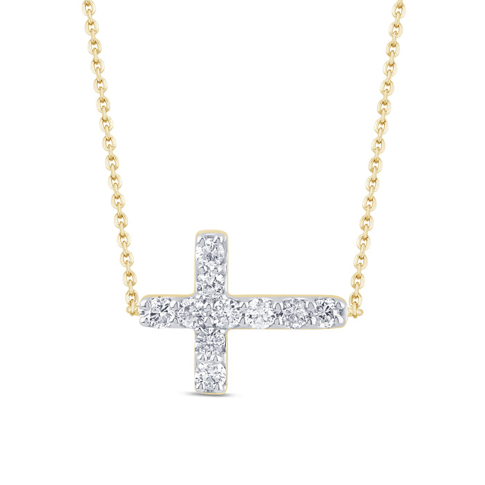 DIAMOND CLOSEOUT! .25ct G SI 14K Yellow Gold Diamond Sideways Cross Pendant Necklace 16" + 2" EXT