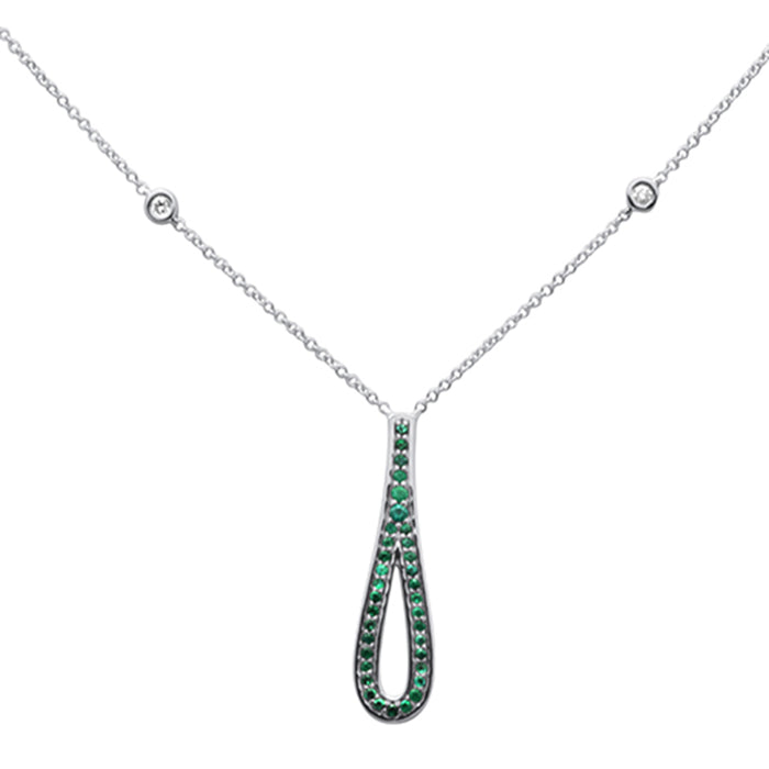DIAMOND CLOSEOUT! .26ct G SI 14K White Gold Diamond & Emerald Gemstone Pendant Necklace 16" + 2" Ext.