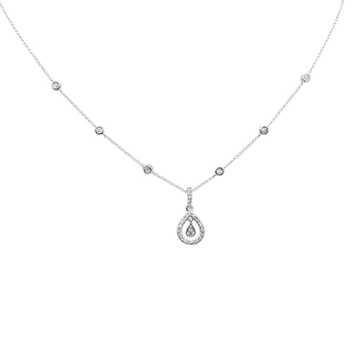 DIAMOND CLOSEOUT! .34ct G SI 14K White Gold Diamond Dangling Pear Shape Pendant Necklace 16" + 2" Ext.