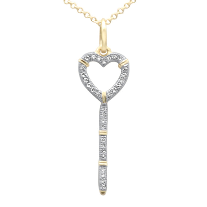 DIAMOND CLOSEOUT! .09ct G SI 14K Yellow Gold Diamond Heart Key Pendant Necklace 18" Long