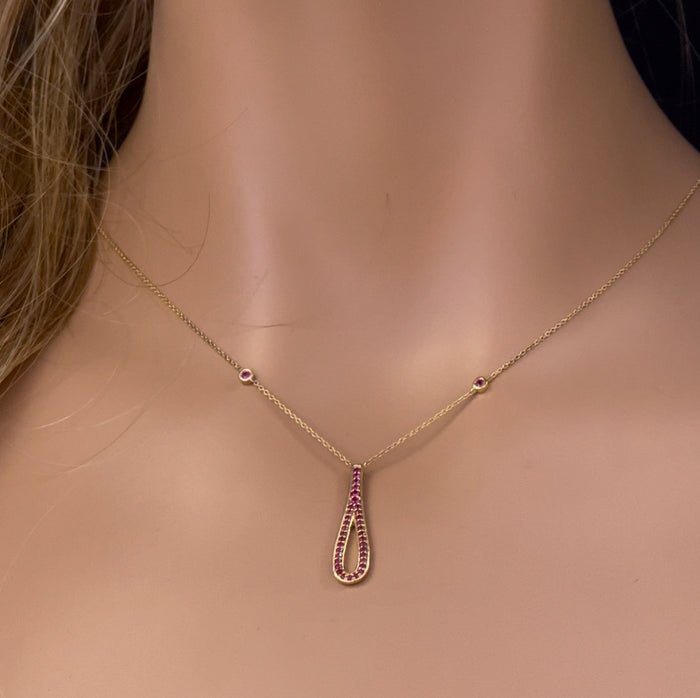 DIAMOND CLOSEOUT! .33ct G SI 14K Yellow Gold Ruby Gemstone Pendant Necklace 16" + 2" Ext.