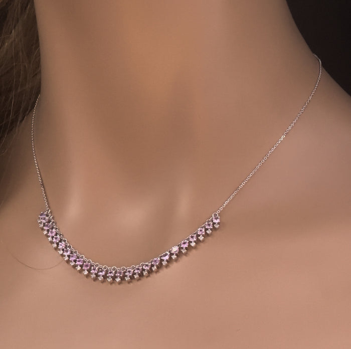 GEMSTONE CLOSEOUT! 2.18ct G SI 14K White Gold Diamond & Pink Sapphire Gemstone Dangling Pendant Necklace 16" + 2" Ext
