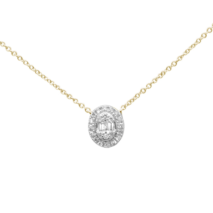 DIAMOND CLOSEOUT! .16ct G SI 14K Yellow Gold Diamond Round & Baguette Oval Shape Pendant Necklace 16" + 2" Ext