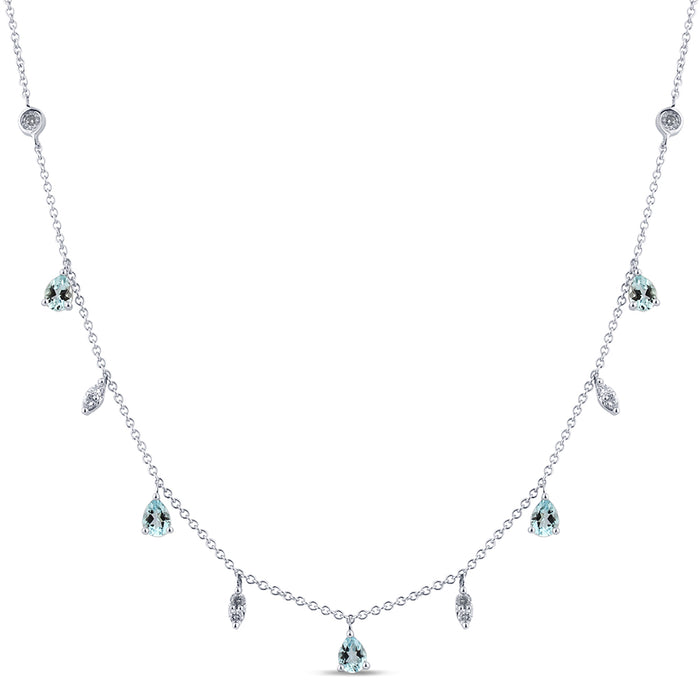 DIAMOND CLOSEOUT! .79ct G SI 14K White Gold Diamond & Aquamarine Gemstone Dangling Pendant Necklace 16" + 2" Ext