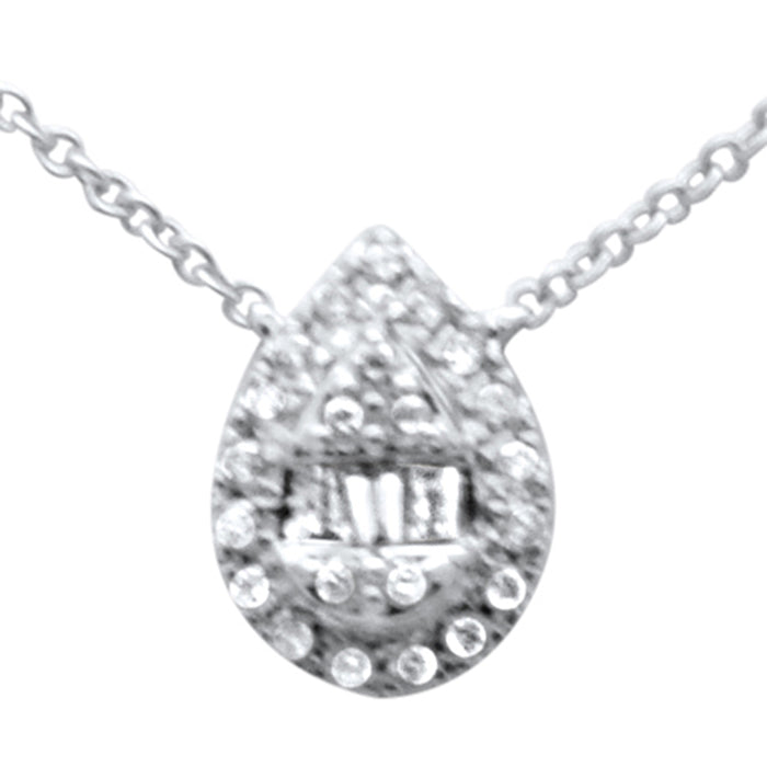 SPECIAL! .15ct G SI 14K White Gold Diamond Round & Baguette Pear Shape Pendant Necklace 16" + 2" EXT