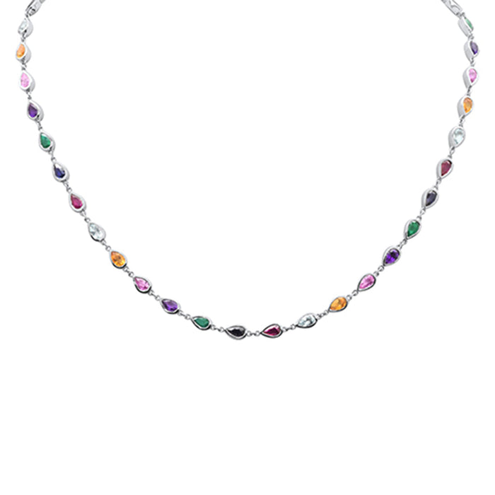 DIAMOND CLOSEOUT! 6.99ct G SI 14K White Gold Bezel Set Multi Color Gemstones Pendant Necklace 12+4" Ext Long