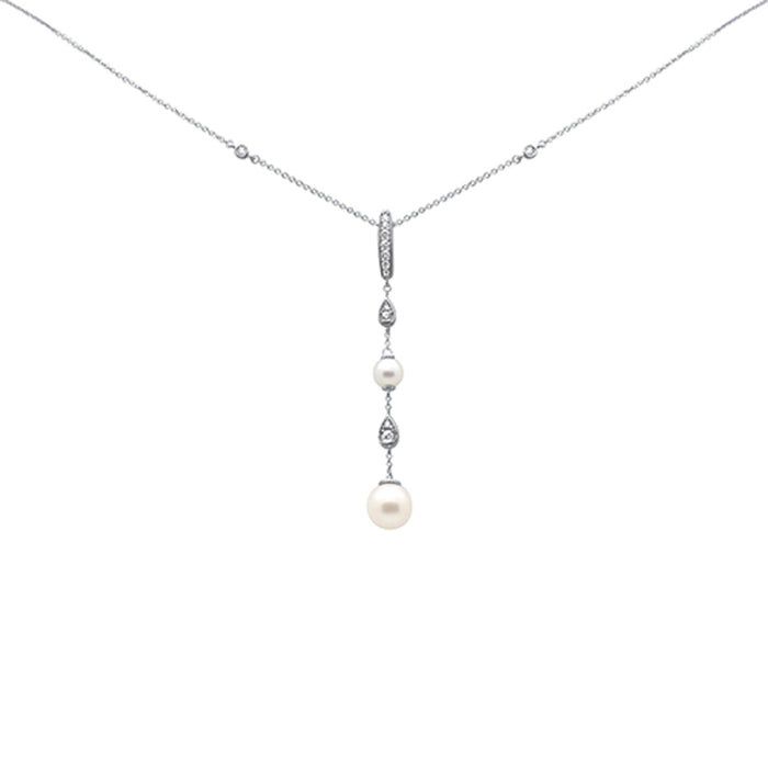 DIAMOND CLOSEOUT! .20ct G SI 14K White Gold Diamond Pearl Drop Pendant Necklace 16" + 2" EXT