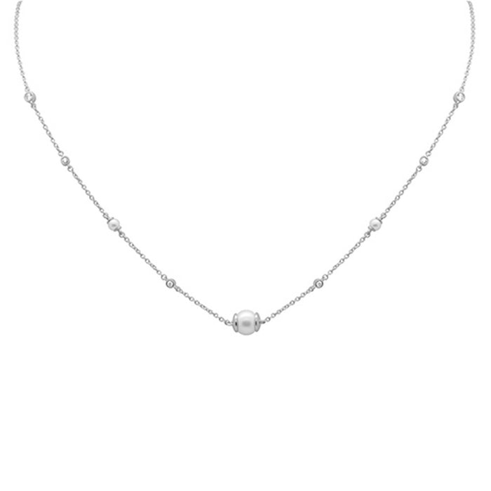 SPECIAL! .16ct G SI 14K White Gold Diamond Pearl Pendant Necklace 16" + 2" EXT