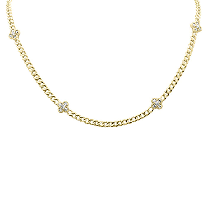DIAMOND CLOSEOUT! .79ct G SI 14K Yellow Gold Diamond Flower Cuban Necklace 4mm 18" Long