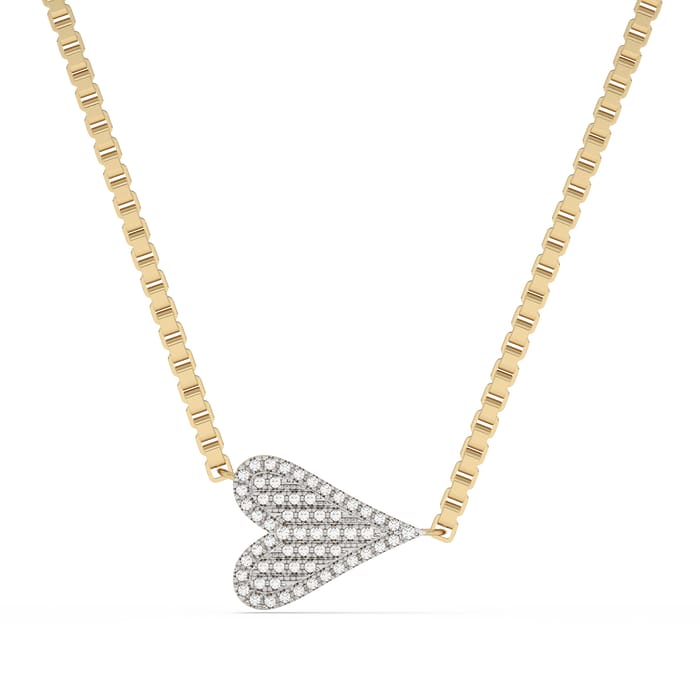 .09ct G SI 14K Yellow Gold Diamond Sideways Heart Pendant Necklace 18" Long