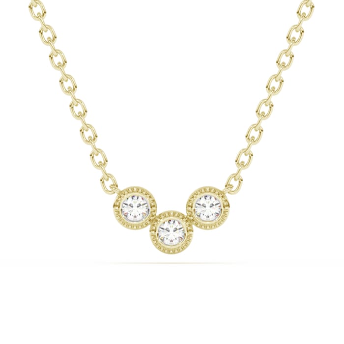 .13ct G SI 14K Yellow Gold Diamond Three Stone Pendant Necklace 18" Long
