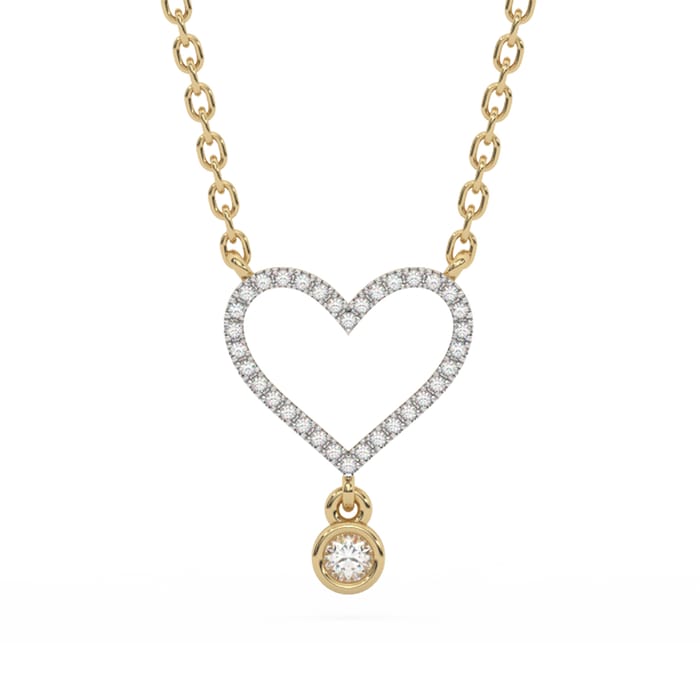 .10ct G SI 14K Yellow Gold Diamond Heart Pendant Necklace 18" Long