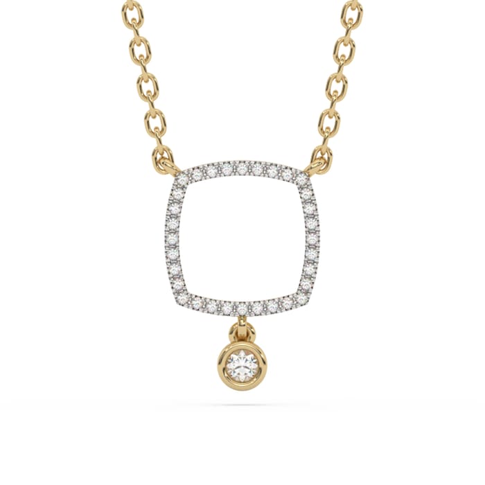 .09ct G SI 14K Yellow Gold Diamond Cushion Shape Pendant Necklace 18" Long