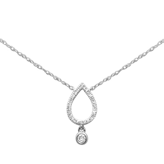 .09ct G SI 14K White Gold Diamond Pear Shape Pendant Necklace 18" Long