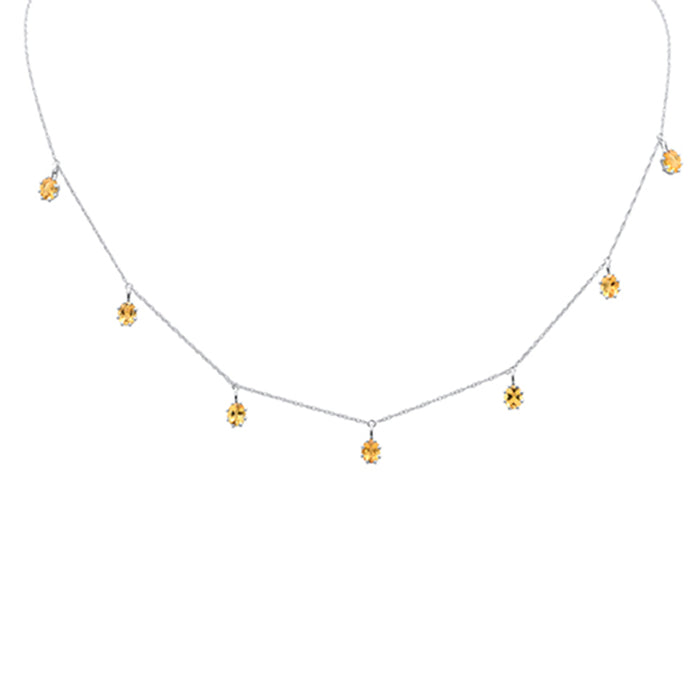 2.22ct 14K White Gold Citrine Gemstone Dangle Pendant Necklace 18"Long