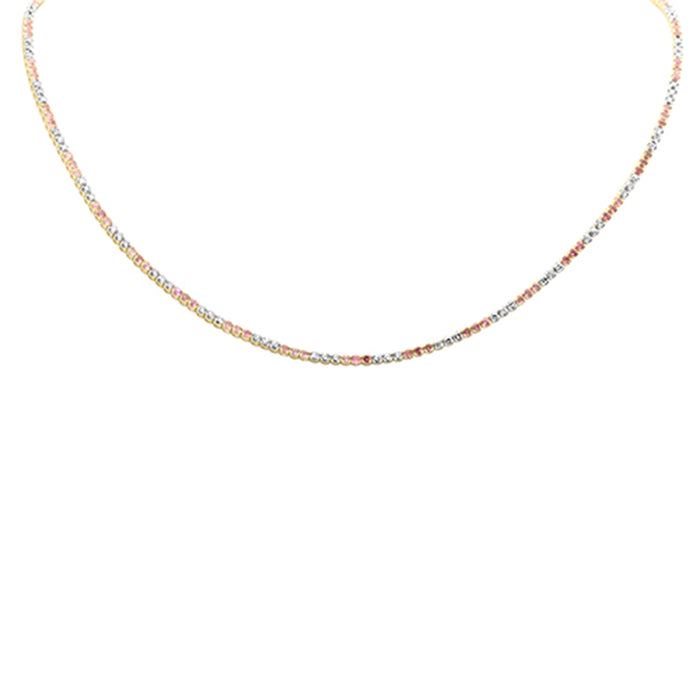 DIAMOND CLOSEOUT! 3.95ct G SI 14K Yellow Gold Diamond & Pink Sapphire Tennis Necklace 16+2" Ext