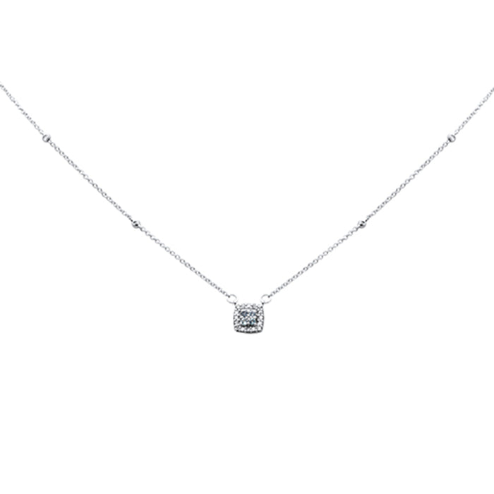 SPECIAL! .15ct G SI 14K White Gold Diamond & Aquamarine Pendant Necklace 18"Long