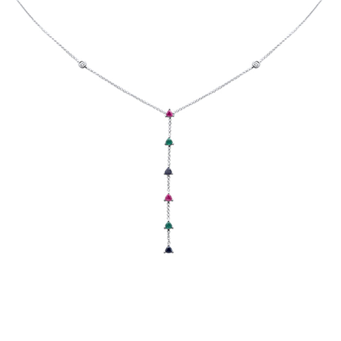 GEMSTONE CLOSEOUT! .90ct G SI 14K White Gold Diamond & Multi Color Gemstone Drop Necklace 16+2" Ext
