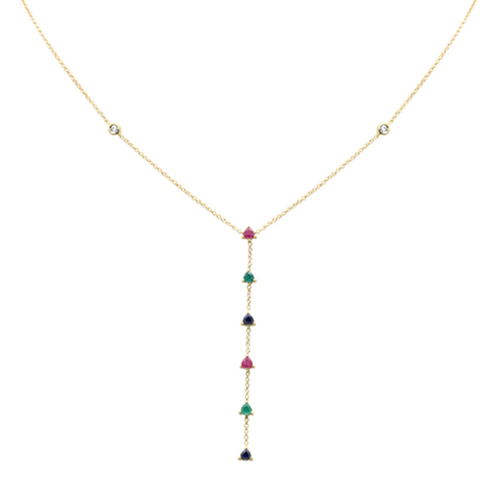 GEMSTONE CLOSEOUT! .86ct G SI 14K Yellow Gold Diamond & Multi Color Drop Necklace 16+2" Ext