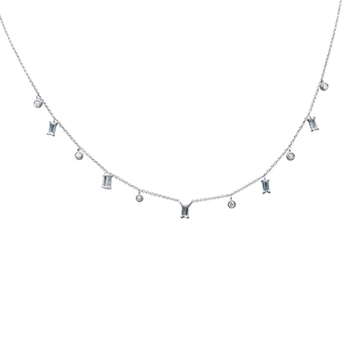 SPECIAL! .69ct G SI 14K White Gold Diamond & Aquamarine Gemstone Necklace 16+2" Ext