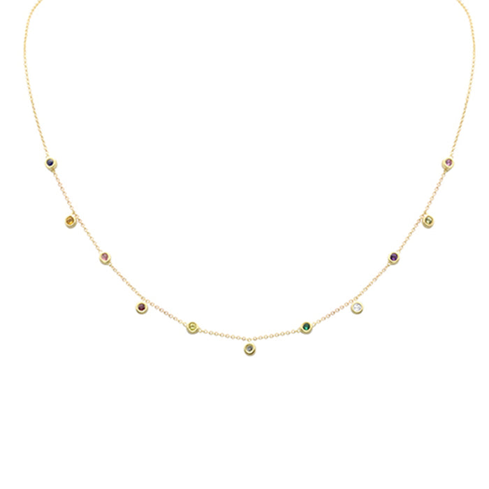 DIAMOND CLOSEOUT! .29ct G SI 14K Yellow Gold Multi Color Gemstone Necklace 16+2" Ext