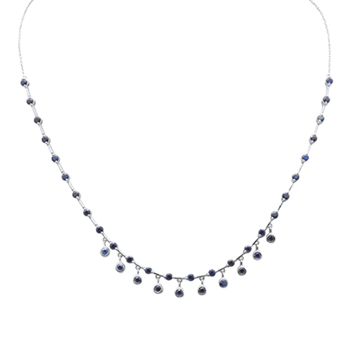 DIAMOND CLOSEOUT! 2.96ct G SI 14K White Gold Blue Sapphire Dangling Necklace 16+2" Ext