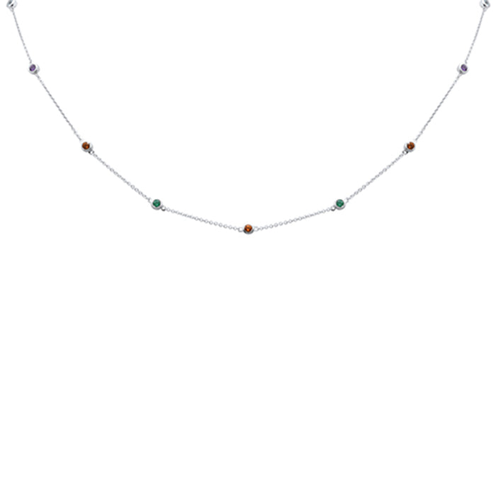 DIAMOND CLOSEOUT! .52ct G SI 14K White Gold Multicolor Gemstone Necklace 16" + 2" Ext