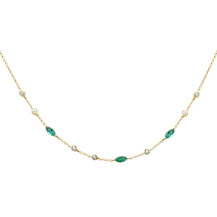 DIAMOND CLOSEOUT! .61ct G SI 14K Yellow Gold Diamond & Emerald Gemstone Necklace 16" + 2" Ext