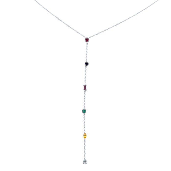 DIAMOND CLOSEOUT! 1.04ct G SI 14K White Gold Multi Color Gemstone Drop Necklace 16" Long
